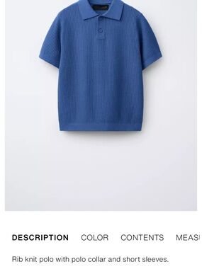 Zara Boys Rib Knit Polo Short Sleeve - Blue